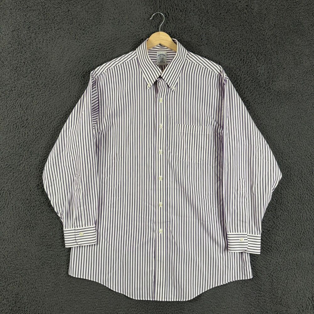 Brooks Brothers Shirt Mens 16.5 32 Purple Striped Button Down Slim Fit Preppy